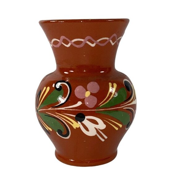 Vintage Hungary Pottery Vase 4”T 2.5”W Studio Art Pottery Flower Deco Redware - Picture 5 of 12
